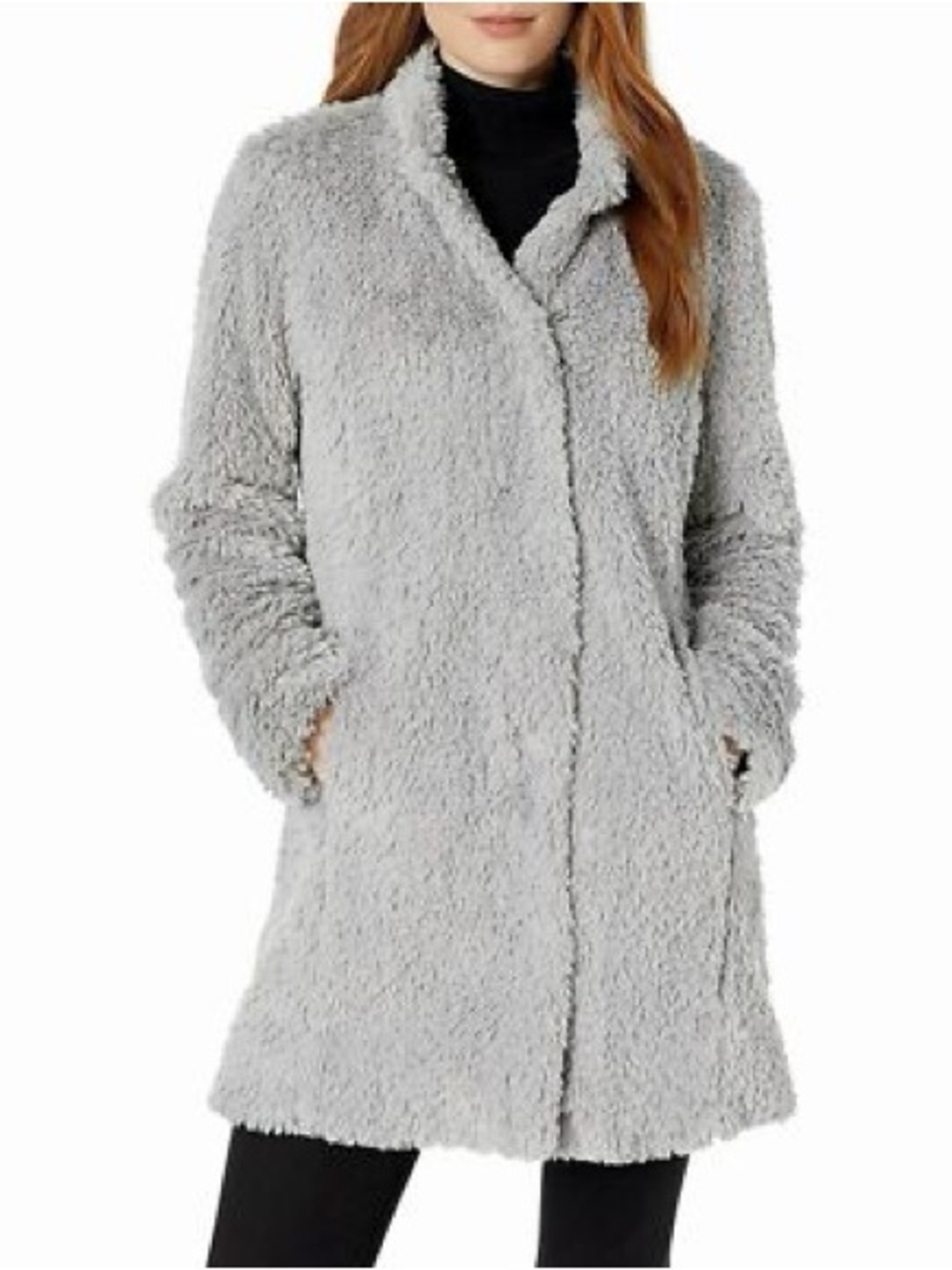 Kenneth Cole Light Gray Teddy Faux Shearling Coat - Picture 2 of 7